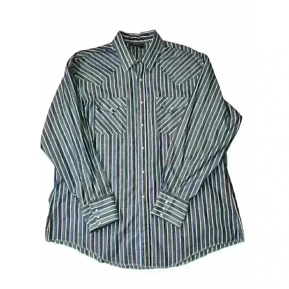 Vintage Holt Western Long Sleeve Shirt Men's Blue Stripe Pearl Snaps Size XL - Picture 1 of 6